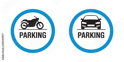 Foto Parking Zone Signs Icon Vector Illustration for Motorcycles and Cars, Isolated Traffic Symbols for Transportation and Road Navigation Design