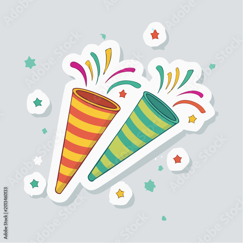 Party Poppers with Confetti and Stars
