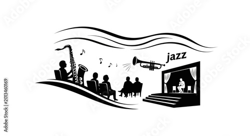 Canvastavla Jazz band silhouette playing music.