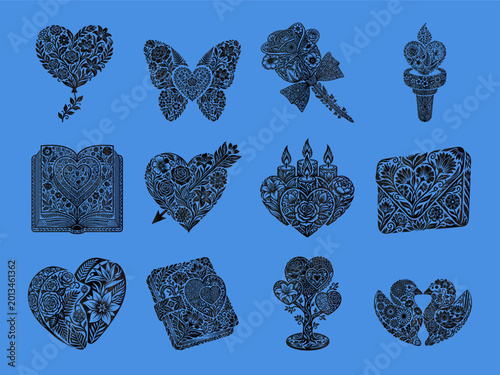 Romantic Floral Silhouette Vector Collection: Hearts, Butterfly, Swans & Nature Designs