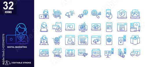 Tableau sur toile Digital Marketing Line Gradient Icon Set