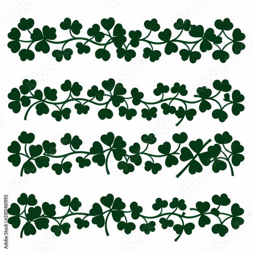 Seamless Gothic Vine Border Pattern with Green Stylized Leaves