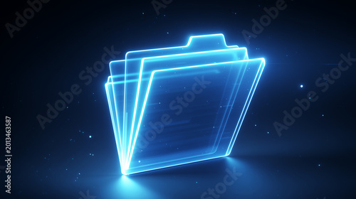 Glowing Digital Folder Icon Representing Data Storage and File Management