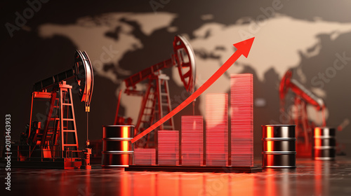 Petroleum Industry Concept with Oil Rigs and Upward Financial Chart