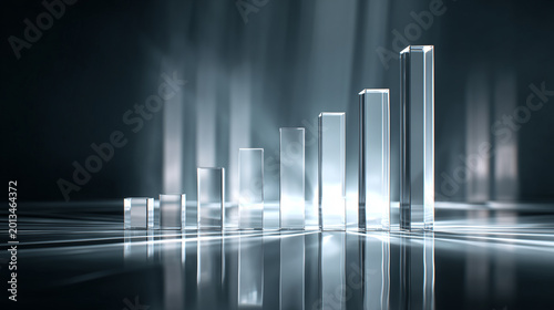 Futuristic Glass Bar Chart with Financial Growth Concept in Dark Background