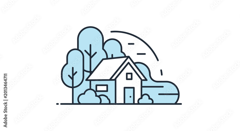 Fototapeta premium Simple line drawing of a house.