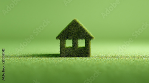 Small Green House Model on Grass Representing Eco Friendly Living Concept