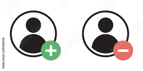 Foto User Profile Icon Vector Illustration with Add and Remove Buttons, Isolated on Transparent Background for Account Management and Social Media Interface Design
