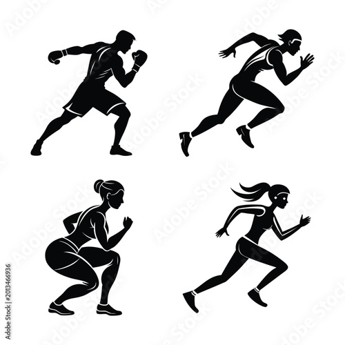 Dynamic Running and Fitness Silhouette Vector Set for Sports Training