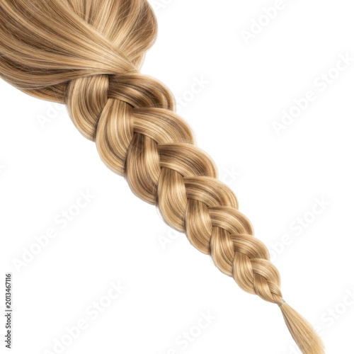 Blonde hair braid with loose strands elegantly tied isolated on transparent background