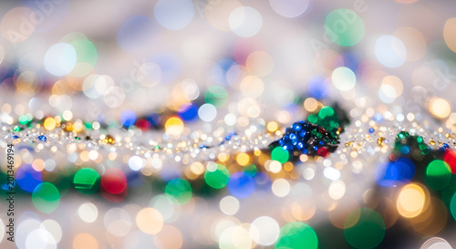 Colorful bokeh lights in blurry background.