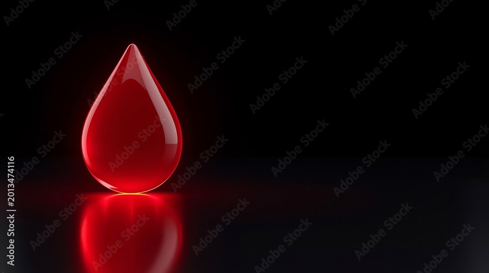 Fototapeta premium 3D glowing red energy battery cell shaped like a blood drop