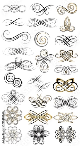 Elegant Abstract Ornamental Flourish Designs Arranged on White Background