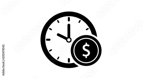 Photos Clock with a dollar coin symbol illustrates the concept of time being equivalent to financial value or business efficiency