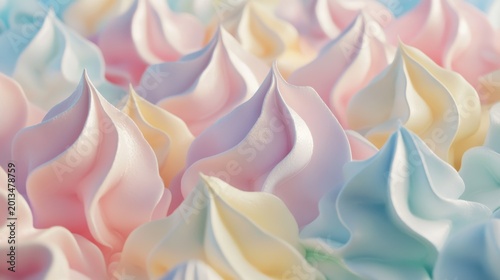 Pastel swirls a close-up view of delicate, colorful meringue peaks