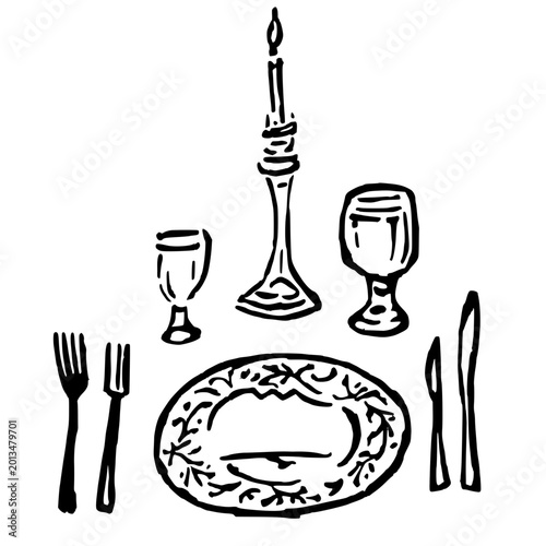 Billede på lærred vector illustration of a restaurant place setting