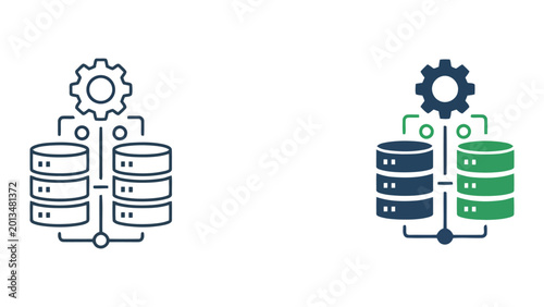 Canvastavla Database server rack icon with mechanical gear and network connection lines for