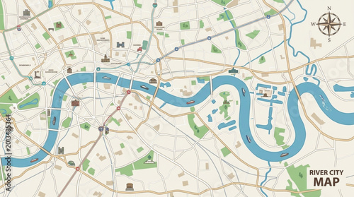 Photos Detailed Map of London Showing the River Thames and City Layout.