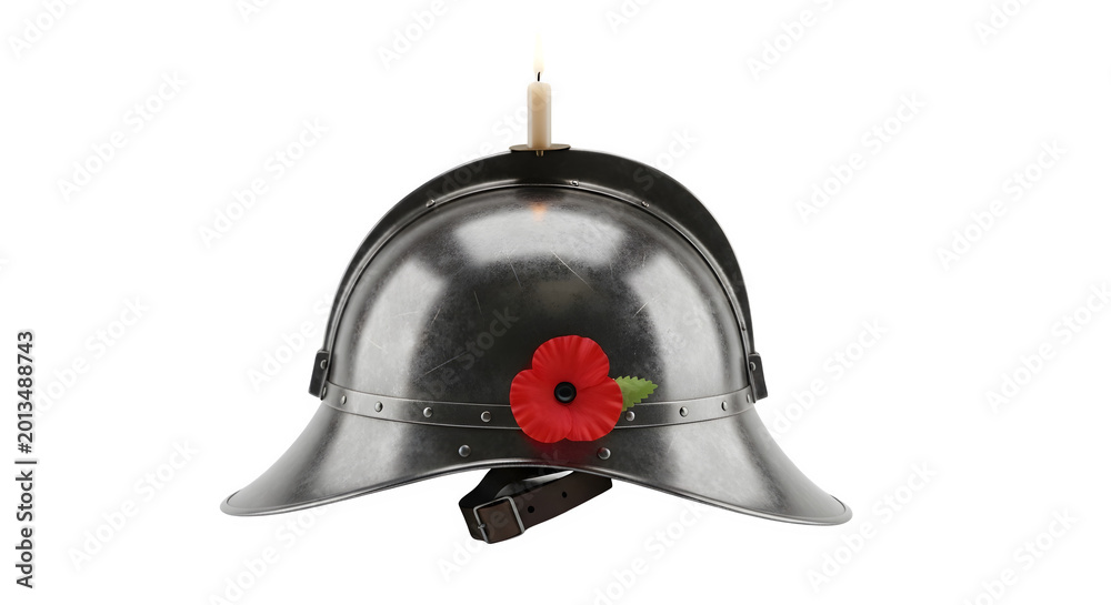 Naklejka premium A soldier's helmet with a poppy and cigarette on transparent background