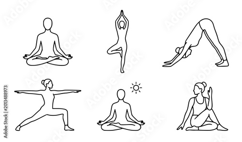 Photography Minimalist black and white yoga poses vector illustration set clean line art out