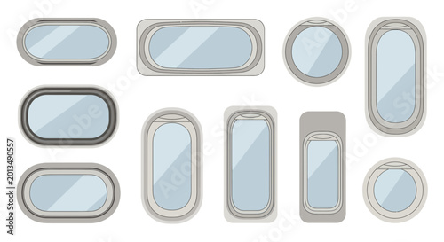 Fotografia Various Aircraft Windows Collection, Airplane Porthole Shapes, Travel Concept