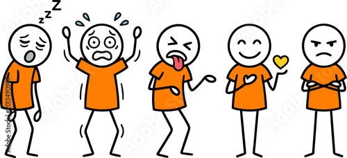 Cuadro en lienzo Set of cartoon people expressing various emotions and feelings