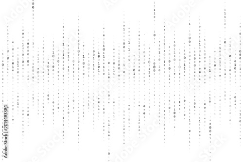 Binary data code rain background with pattern of 0 and 1 numbers. Digital matrix tech graphic with digital algorithm. Vector border with rain of zero and one