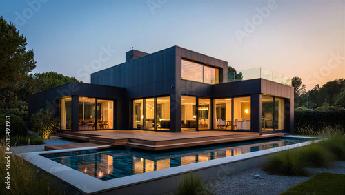 Konstfotografi Two story luxury modern home with rooftop balcony and pool real estate architect
