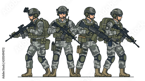 Cuadro en lienzo Soldiers in combat gear standing together.