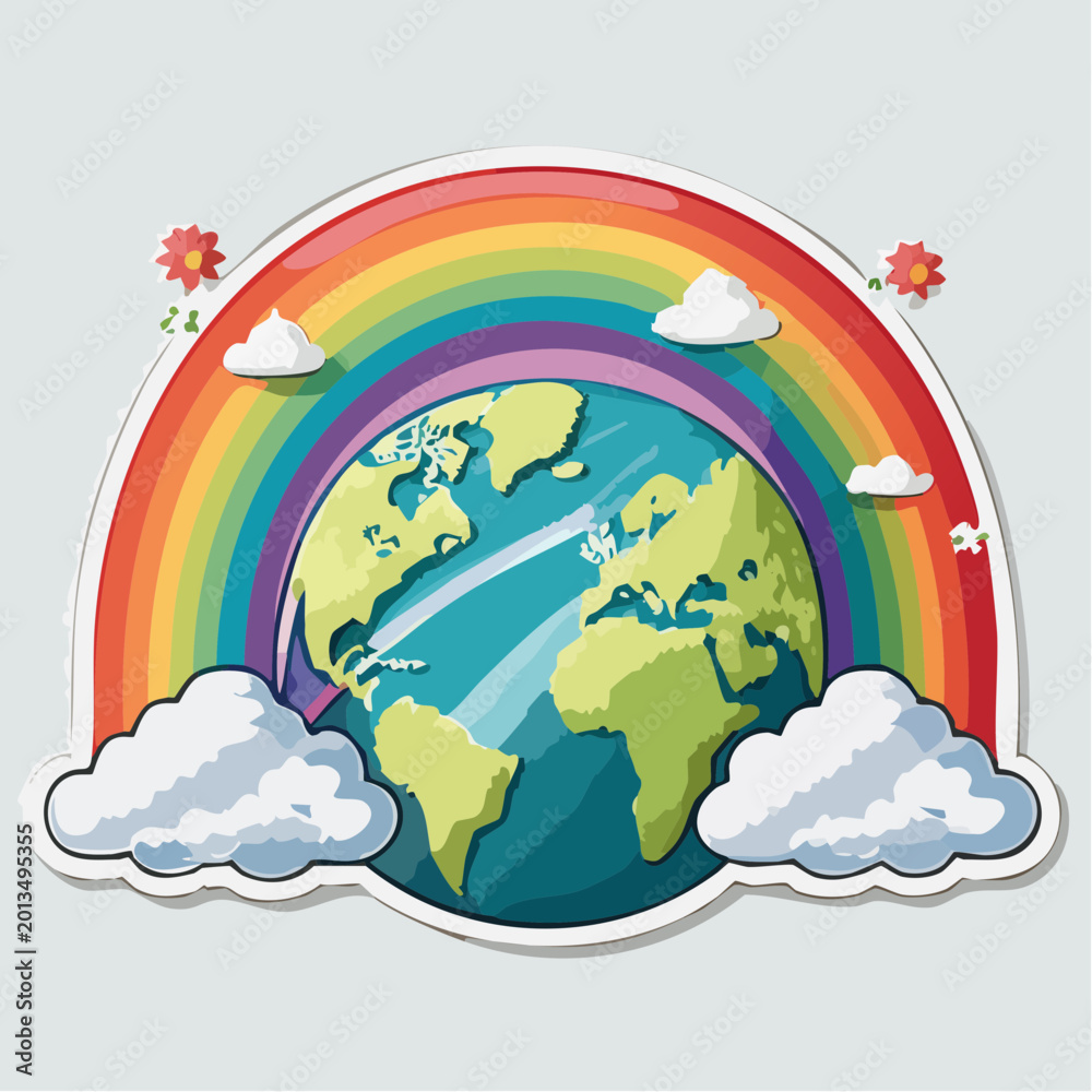 Obraz premium Earth with Rainbow and Clouds