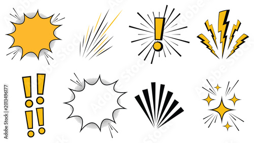 Set of comic book style action elements and sound effects
