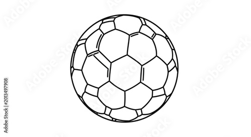 Tableau sur toile Line drawing of a soccer ball with pentagons and hexagons on a white background