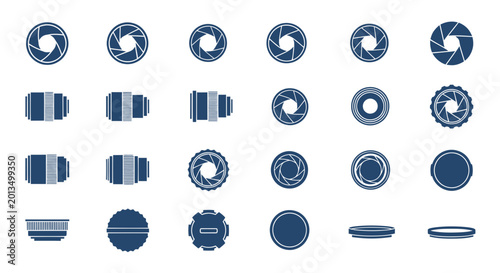 Camera Lens Aperture and Components Icons Set