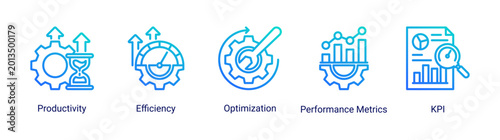 Foto Productivity boost icon set featuring efficiency,optimization,kpi,and performanc