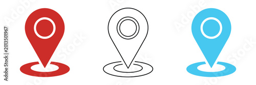 Fotografie Location icons in black line and blue colors for navigation set of address place icon symbols location pin icon collection map pointer vector illustration design navigation marker concept
