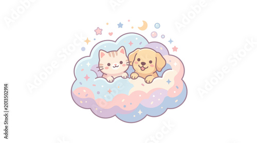 Cute cat and dog friends together.