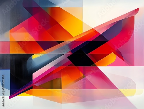 Abstract Geometric Colorful Pattern with Bright Reds Oranges Blues and Pinks Artistic Design for Modern Decor