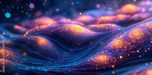 Vibrant Abstract Digital Wave Pattern with Bright Orange and Blue Highlights in Futuristic Style