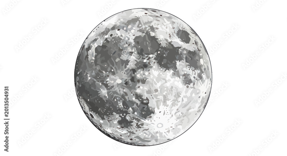 Naklejka premium Realistic full moon with craters on white background, celestial body