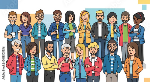 Diverse Group of People Standing Together in Casual Clothing.