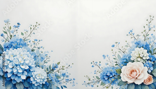 Beautiful floral arrangement with blue and white flowers on a white background