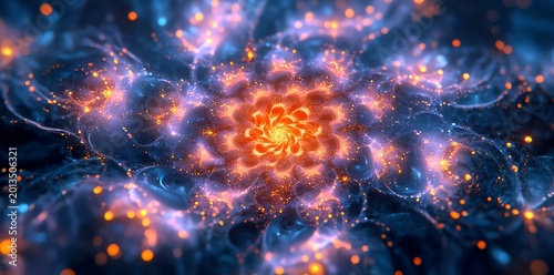 Vibrant Abstract Cosmic Energy Pattern in Bright Orange and Blue Colors