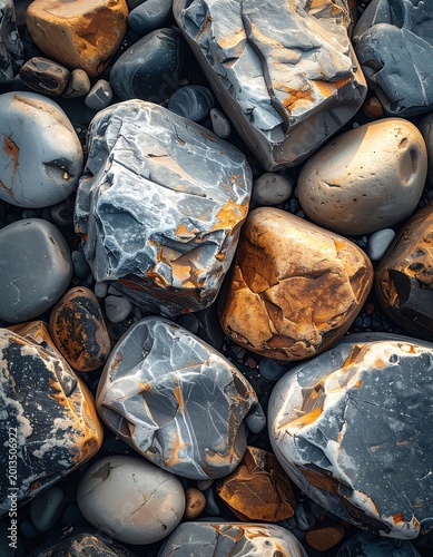 Close-up of colorful smooth rocks.