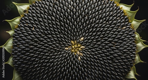 Sunflower seed head displays a intricate pattern of natural spirals.