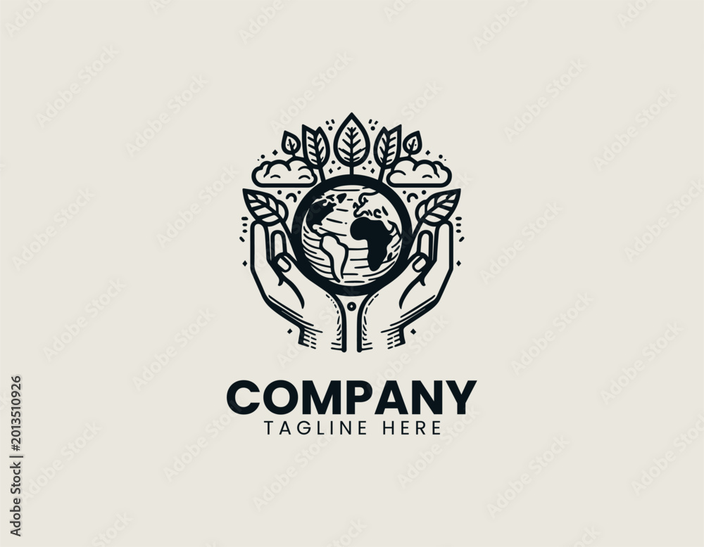 Obraz premium Eco earth protection illustration is presented in clean outline vector style