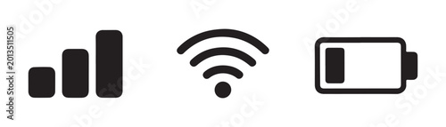 Bild auf Leinwand Black icons for signal strength, wifi connection and battery level on transparent background