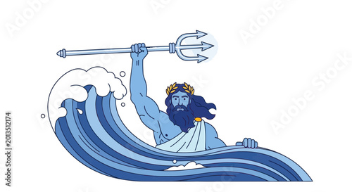Quadro su tela Neptune God of Sea with Trident Rising from Ocean Waves, Ancient Mythology