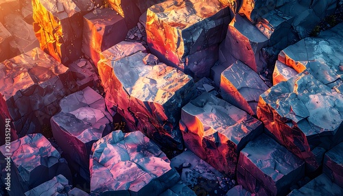 Glowing hot metal cubes industrial background.