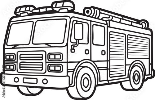 Fotografie Black and white line of a fire engine truck fire truck