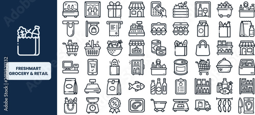Quadro su tela Freshmart Grocery and Retail outline icon set